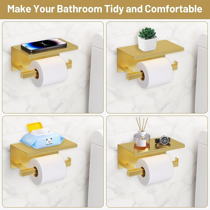TURS Brushed Gold 5 Pieces Bathroom Hardware Set, SUS304 Stainless Steel 23.6 Inch Bath Towel Bar Set, Square Bathroom Accessories Kit Wall Mounted