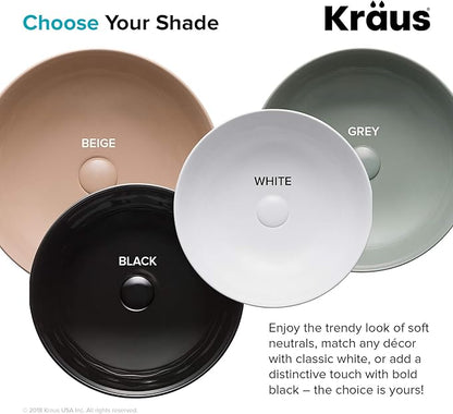 KRAUS Viva™ Round White Porcelain Ceramic Vessel Bathroom Sink, 16 1/2 in. D x 5 1/2 in. H, KCV-200GWH
