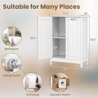 COSTWAY Bathroom Storage Cabinet, Freestanding Bathroom Organizers and Storage with Doors & Adjustable Shelf, Wooden Floor Cabinet for Home, Living Room, Entryway, Kitchen (White) | Storage with Doors & Adjustable Shelf, Wooden Floor Cabinet for Home, ...