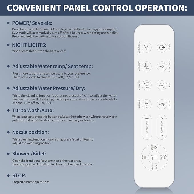 CCV Elongated Bidet Toilet Seat, Smart Heated Toilet Seat, Electric Bidet with Warm Water & Dryer, Feminine Wash, Self-Clean Stainless Steel Nozzle, Adjustable Water Pressure, Night Light