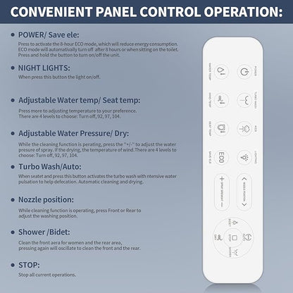 CCV Elongated Bidet Toilet Seat, Smart Heated Toilet Seat, Electric Bidet with Warm Water & Dryer, Feminine Wash, Self-Clean Stainless Steel Nozzle, Adjustable Water Pressure, Night Light