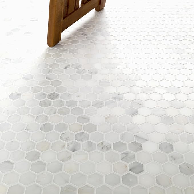 MSI Arabescato Carrara Honed Marble Tile for Kitchen Backsplash, Wall Tile for Bathroom, Accent Wall Tile, and Shower Wall Tile, 11.1 in. X 11.5 in. Mesh-Mounted Mosaic Tile, (8.9 sq. ft.)