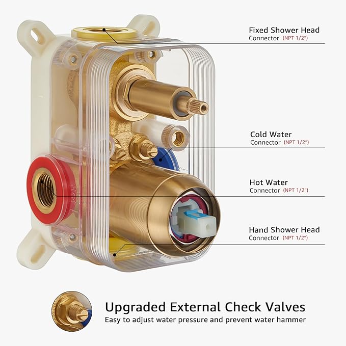 Iriber Shower System Ceiling Mounted Shower Faucet Mixer Set with Luxury High Pressure Shower head and 3-Setting Handheld, Bathroom Shower Trim Kit Contain Pressure Balance Valve,Brushed Gold