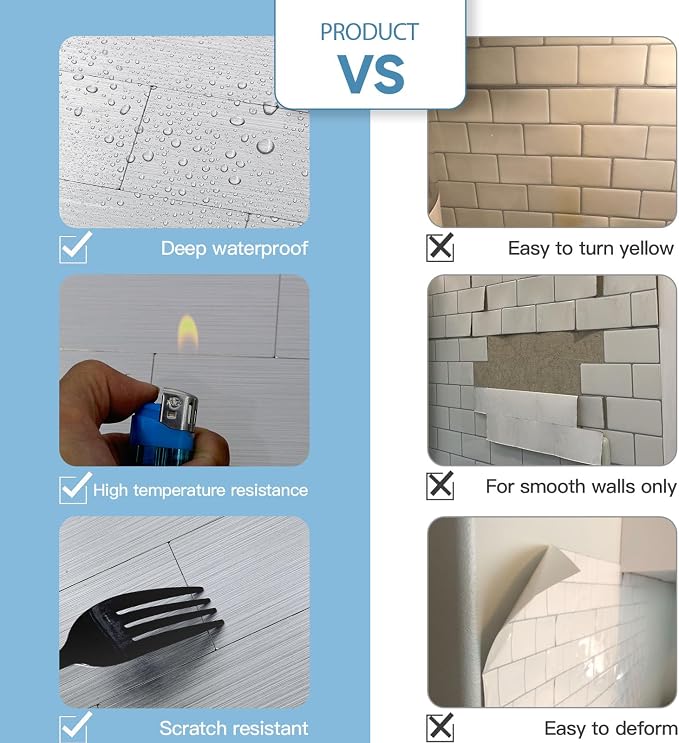 2026 New Upgrade Peel and Stick Backsplash Tile, Peel and Stick 11.34" X 11.57" Wall Tile for Kitchen, Bathroom, Fireplace, Laundry (Silver Metal, 20 Packs)
