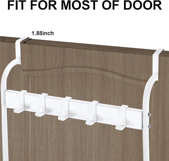 Over The Door Towel Rack 5 Tier Over The Door Towel Bar for Bathroom Towel Holder Over Door Hanger with Hooks Large Metal Towel Blanket for Bedroom Dorm Door (White)