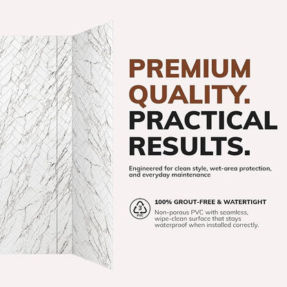From Plain To Beautiful In Hours 133-640-HERR-KIT Herringbone Tile - Tub and Shower Wall Panels Surround (Covers/ 96 sq. ft.), Marble, 1 Piece