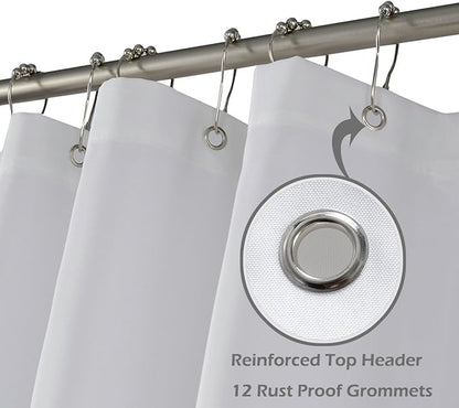 N&Y HOME Fabric Shower Curtain Liner Extra Long 72 x 84 Inches with 2 Bottom Magnets, Hotel Quality, Washable, White Spa Bathroom Curtains with Grommets, 72x84 (Pack of 2)