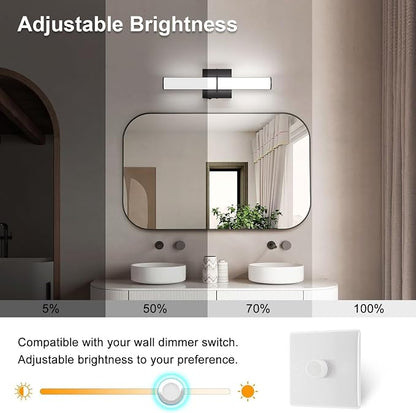 17.3Inch Modern Black Vanity Light Fixture with Switch, 12W 5000K Led Bathroom Light Fixture Over Mirror, Hardwired Wall Light, 1200LM Vanity Light Bar for Mirror Bedroom Hallway Living Room