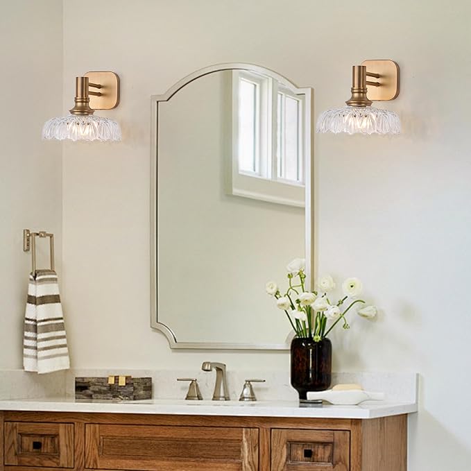 Vintage Brass Wall Sconces Bathroom Light Fixtures Vanity Light Over Mirror for Picture Doorway Bathroom Bedroom Hallway Farmhouse