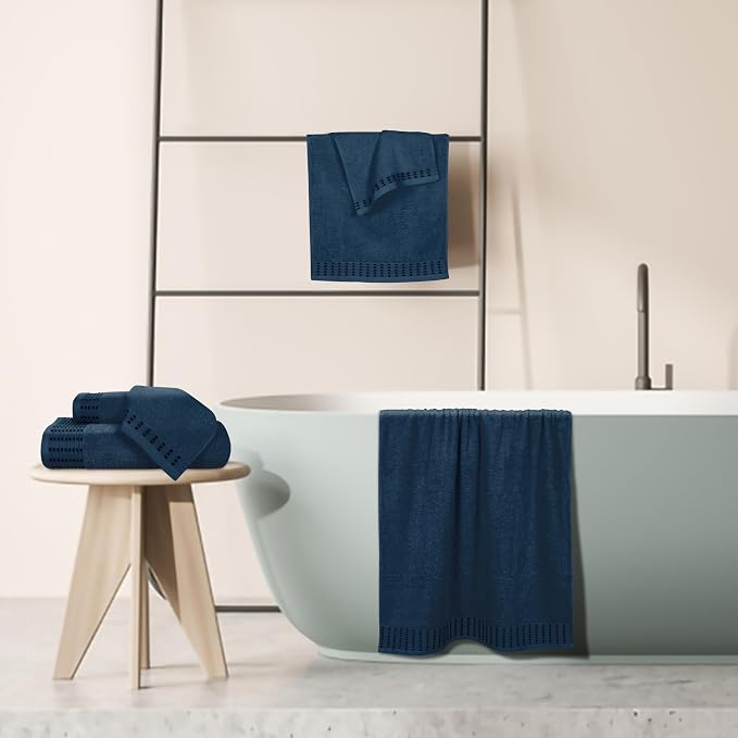 Ultra Soft 6 Pack Cotton Towel Set, Contains 2 Bath Towels 28x55 inch, 2 Hand Towels 16x24 inch & 2 Wash Cloths 12x12 inch, Ideal Everyday use, Compact & Lightweight - Mineral Blue