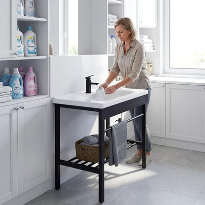 Freestanding Bathroom Console Sink, Bathroom Vanity with Sink, 28.3" x 19" x 32.3" Ceramic Console Sink Set With Bracket, Utility Sink for Laundry Room, Washing Room, Garage, Basement, Outdoor, Indoor | 19" x 28.3" x 32.3" Ceramic Console Sink with Bra...
