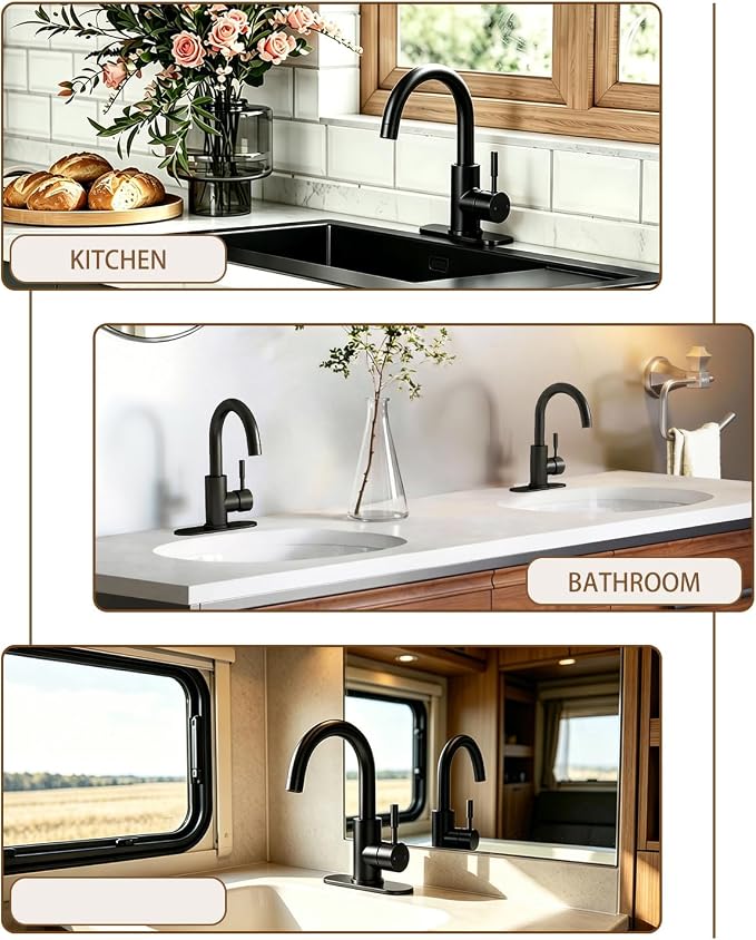 Bathroom Faucets, Bar Sink Faucet Single Hole for Bathroom Kitchen Campers with Pop-Up Drain Hose, Suitable for Farmhouse Vanity Lavatory