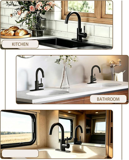 Bathroom Faucets, Bar Sink Faucet Single Hole for Bathroom Kitchen Campers with Pop-Up Drain Hose, Suitable for Farmhouse Vanity Lavatory