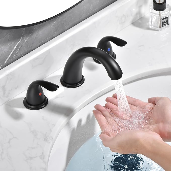 Sumerain Widespread 8 inch Bathroom Faucet - Black Basin Faucet with Two Handles