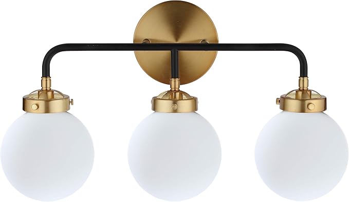 JONATHAN Y 22" Brass Gold/Black/White 3-Light LED Wall Sconce Vanity Lighting, Clear Glass Globe Shade Modern Contemporary Sconce for Bathroom Mirror, Hallway, UL Listed (JYL9058B)