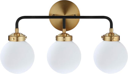 JONATHAN Y 22" Brass Gold/Black/White 3-Light LED Wall Sconce Vanity Lighting, Clear Glass Globe Shade Modern Contemporary Sconce for Bathroom Mirror, Hallway, UL Listed (JYL9058B)