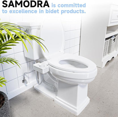 SAMODRA Bidet Attachment for Toilet, Non-Electric Fresh Cold Water Bidet Toilet with Angle Control Dual Nozzle, Adjustable Water Pressure & Self Cleaning Nozzle (1 Unit, WHIET)