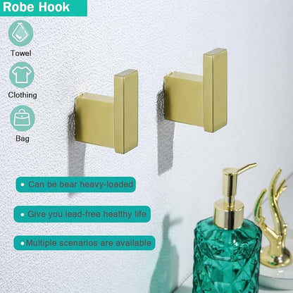 5-Pieces Brushed Gold Bathroom Accessories Set, Stainless Steel Bathroom Hardware Set, 23.6 Inch Bath Towel Bar Set, Towel Hooks,Towel Racks for Bathroom Wall Mounted,SE96009S-5BG