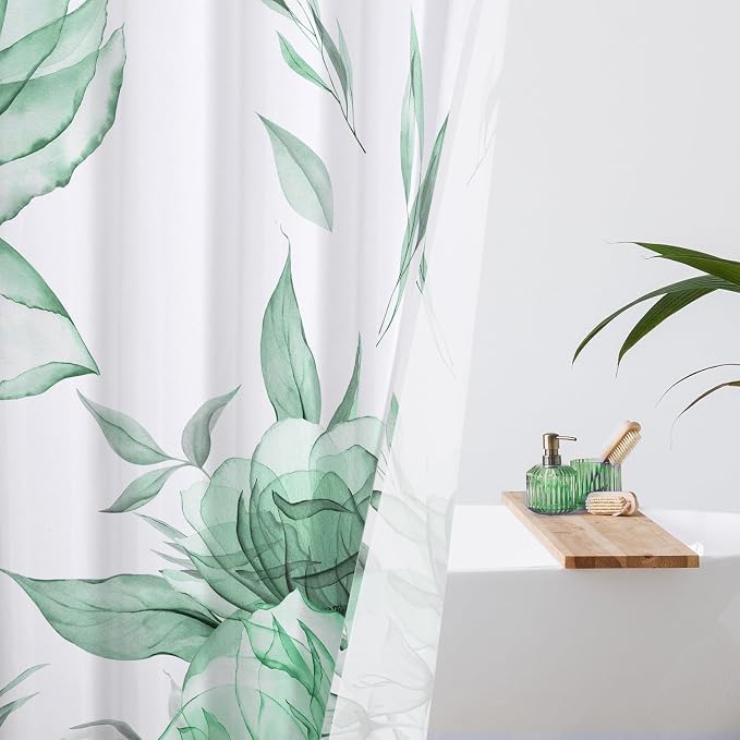 Litabel Extra Long Boho Watercolor Floral Shower Curtain 72 x 84, Mint Green Painting Style Flower Shower Curtains for Chic Elegant Bathroom, Artistic XL Modern Fabric Cloth Shower Curtain
