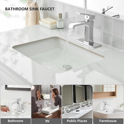 Waterfall Bathroom Faucet Chrome Bathroom Sink Faucet, Modern Single Hole Bathroom Faucet, Single Handle RV Sink Vanity Faucet—Includes Pop-Up Drain, Suitable for 1-Hole or 3-Hole