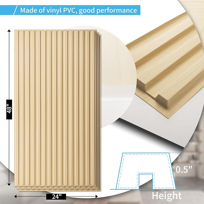 Art3d Fluted Slat 3D Wall Panels, Drop Ceiling Tiles, 6-Pack, Oak | 24" x 48" , Lightweight, Break-Proof, Compatible with Grid System, Ideal for Home, Commercial Spaces