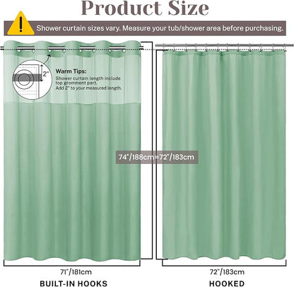 SORTTO No Hook Slub Shower Curtain with Liner, 71x74, Aqua Green | Snap in Liner, 3 in 1, Bamboo Texture, Hotel Style, Waterproof Fabric, Mesh Top Window, Corner Magnets, Machine Washable