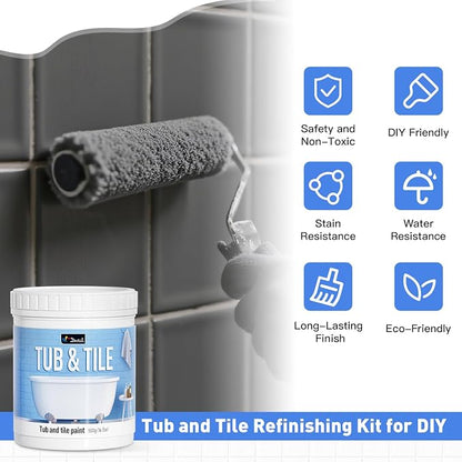 DWIL Tile Paint, Tub and Tile Refinishing Kit with Tools, Water Based & Low Odor Bathtub Paint, Easy to Use for Bathroom Kitchen, Semi-Gloss Dark Grey, 25-30sq.ft
