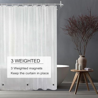 Shower Curtain Liner, 4G PEVA Shower Liner, Plastic Peva Waterproof Shower Curtains, 72x72 inch with Grommet Holes 3 Magnetic Weights