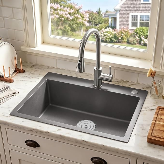 20x16 Inch Drop in Kitchen Sink, 304 Black Stainless Steel Sink | 9" Deep Single Bowl, R10 Tight Corner, 2 Pre-Drilled Holes, Topmount Installation,for Small Kitchen/RV/Bar Sink