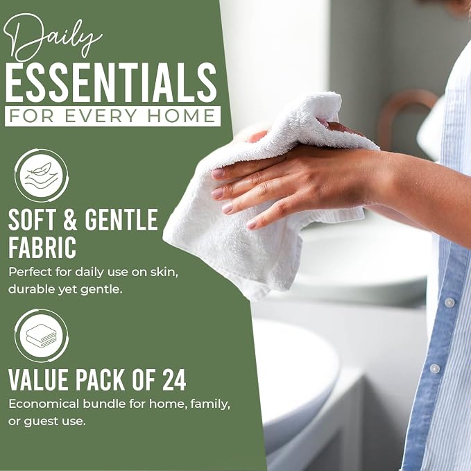 DAN RIVER 24 Pack Cotton Wash Cloths Set for Showering [12x12] Sage Green | Lighter Weight, Quick to Dry, Super Soft & Absorbent Face Towels, Hotel Quality, Perfect for Bathroom, Gym, Spa