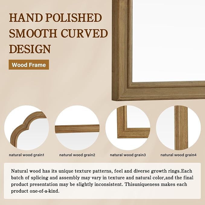 Wood Frame Wall Mirror Rounded Corner Arch Rectangle Mirror for Entryway, Living Room or Bedroom Home Decor - Light Woodgrain [20" x 30" Natural ]