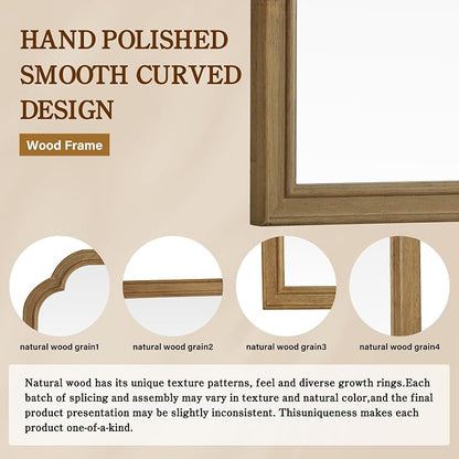 Wood Frame Wall Mirror Rounded Corner Arch Rectangle Mirror for Entryway, Living Room or Bedroom Home Decor - Light Woodgrain [20" x 30" Natural ]