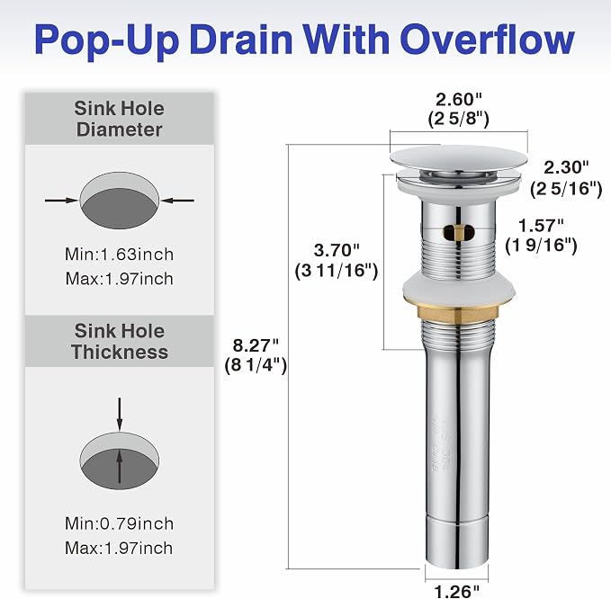 Bathroom Faucet with Sprayer, Chrome Single Hole with Pop-Up Drain | Kablle Single Handle Pull Out 1 or 3 Hole Laundry Bar Basin Faucet with Deck Plate, KBL-7002C-CL