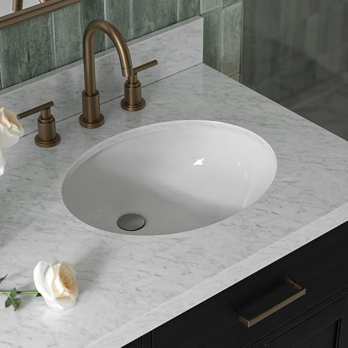 ARIEL Hepburn 66-inch Bathroom Vanity with Sink,Solid Wood, 1.5-inch Italian Carrara Marble Countertop & Backsplash, Double Oval Porcelain Sink, 4 Soft Closing Doors, 6 Dovetail Drawers, Black Oak