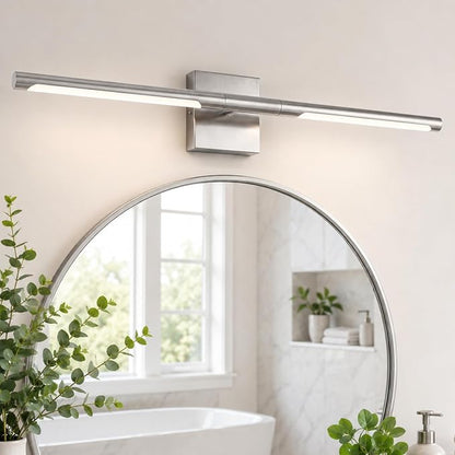 30 Inch Brushed Nickel LED Bathroom Vanity Light, 3CCT Dimmable | 16W, CRI90 Vanity Lighting Fixtures Over Mirror, 360° Rotatable Modern Bathroom Vanity Light Bar, AD-W9465-L75-SN