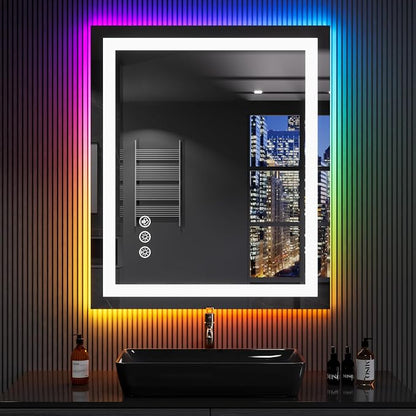 LOAAO 24"X32" RGB LED Bathroom Mirror with Lights, UL Listed | Anti-Fog, Dimmable, RGB Backlit + Front Lighted, Memory Function, Tempered Glass