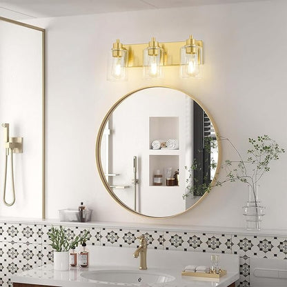 Gold Bathroom Light Fixtures, Bathroom Light Fixtures Over Mirror, Gold Vanity Lamp with Clear Glass