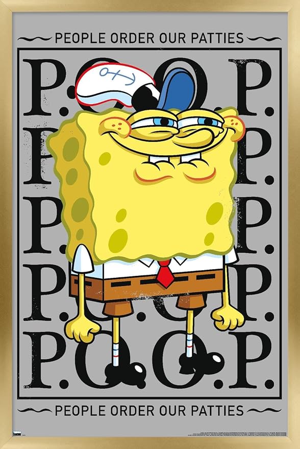 Trends International Nickelodeon Spongebob - P.O.O.P. Wall Poster, 34L x 22.4W, Gold Framed Version