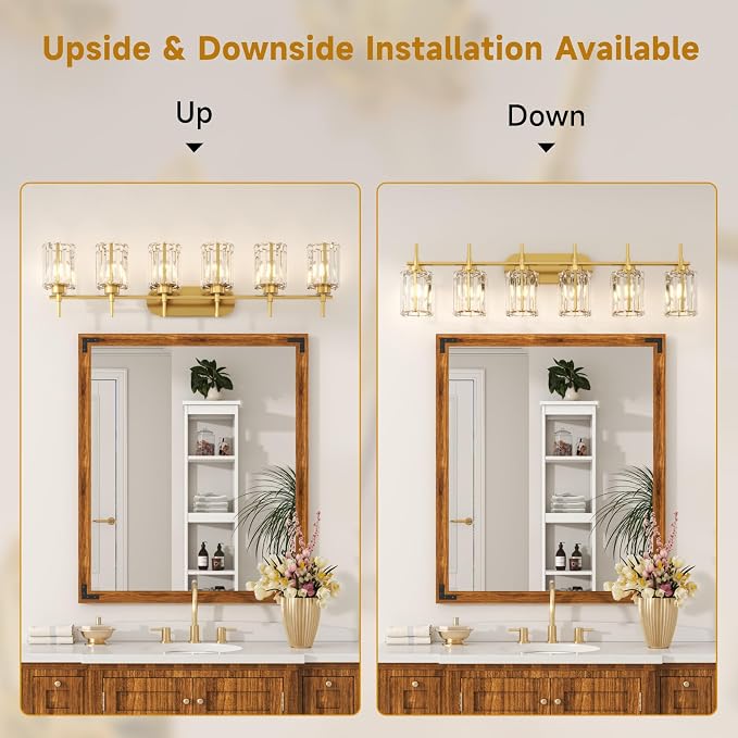 Hasipu Bathroom Vanity Light Fixtures, 8-Light Brushed Gold Vanity Wall Light Bar with Clear Glass Shade, Lighting Fixtures Over Mirror for Bathroom Bedroom Living Room Hallway Cabinet Porch