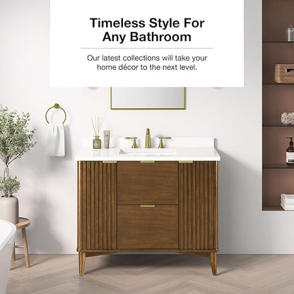 OVE Decors Indy 42 in. Undermount Single Sink Bathroom Vanity with White Engineered Marble Top, Warm Walnut