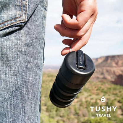 TUSHY Travel Bidet: Collapsible & Expandable for Discreet Portability | Refreshing Clean for Camping, Outdoors & Travel (Peri Bottle for Postpartum Care, Helps with Hemorrhoid Relief), Got2Go Onyx