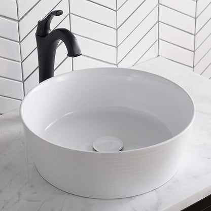 KRAUS Viva™ Round White Porcelain Ceramic Vessel Bathroom Sink, 15 3/4 in. D x 5 3/8 in. H, KCV-205GWH