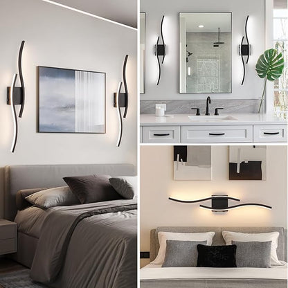 Modern LED Wall Sconce set of Two, Battery Powered Wall Sconces set of 2 with Timer, Black Wall Light with Remote, LED Wall Lamp indoor not hardwired for Bathroom Living Room Bedroom Corridor