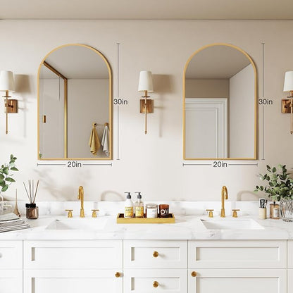 NEWBULIG 20X30 Inch Arched Bathroom Wall Mirror for Over Sink, Gold | Wall Vanity Mirror with Tempered Glass, Anti-Rust Arched Metal Framed, Hanging or Leaning, Farmhouse Home Decor