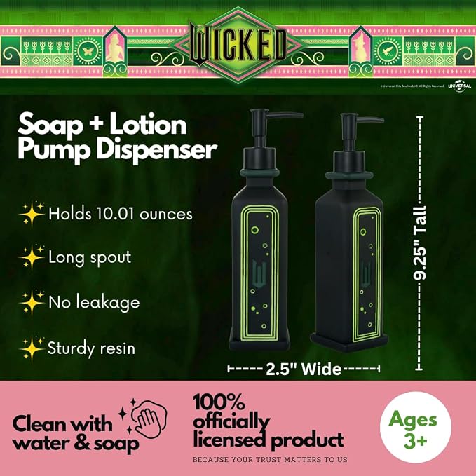 Wicked Soap/Lotion/Hand Sanitizer Resin Pump Dispenser, 10.01 Ounces, (Officially Licensed Product) by Franco