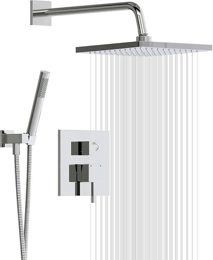 Esnbia Shower Faucet Set, Rain Shower System with Shower Valve, 10 Inches Shower Heads with Handheld Spray Combo, Wall Mounted Shower Fixtures, High Pressure Shower Hardware Set, Chrome