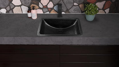 Monarch Abode Bathroom Sink – 21-Inch Venitian Dual Mount Undermount or Drop In Bathroom Sinks, Bathrooms Hand Hammered Matte Black Aluminum Vanity Sink for Countertop, Powder Room, Bath, or Restroom