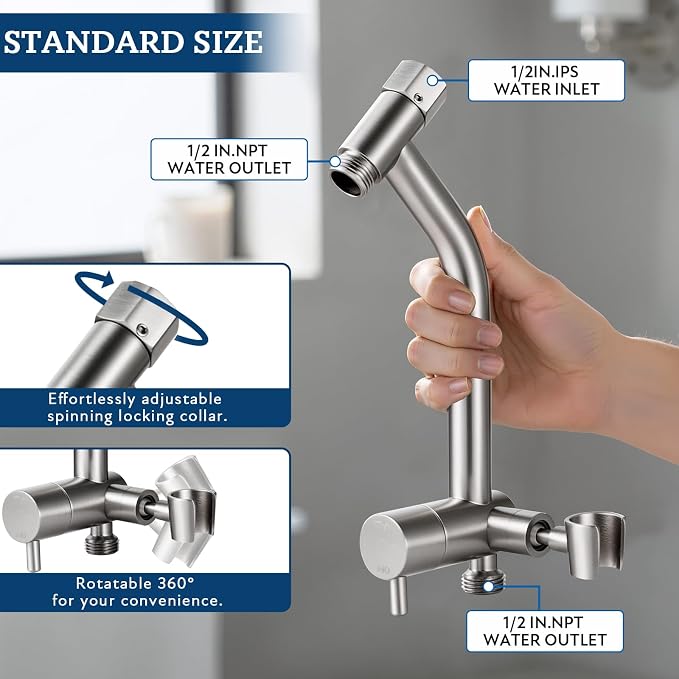 G-Promise Metal Shower Diverter with Low Handheld Holder (Brushed Nickel) | 6 Inch Downward-Extend Bracket for All Heights, 4 Spray Modes with Pause Mode, Anti-Leak, Easy Install, Universal Replacement