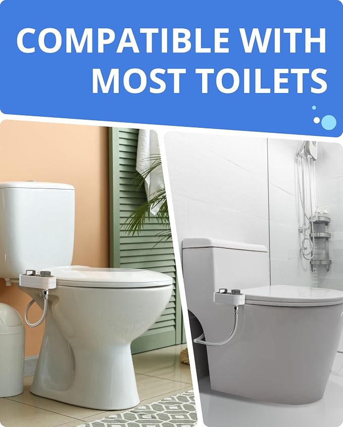 CLEAR REAR Bidet Attachment for Toilet Seat - Non-Electric with Self Cleaning Dual Nozzles, Leak Proof Connectors, Adjustable Water Spray, Rear & Feminine Wash - Hygienic Bathroom Upgrades