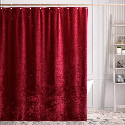 TAMGHO Crushed Velvet Shower Curtain, Marron Red, 72 x 72 | Luxury Crushed Velvet, Gold Decor Metal Hooks, Machine Washable, Thick Fabric